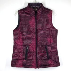 Be Inspired Zippered Reptile Designed Print Black Purple Puffer Vest M